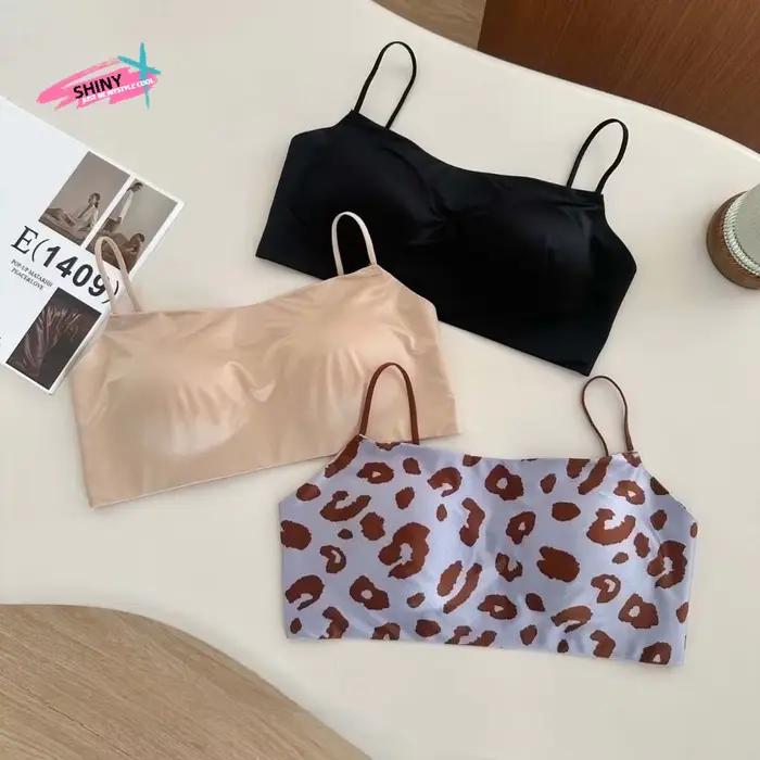 Soutien-gorge sans fil en satin à fines bretelles, imprimé léopard, sans coutures, invisible, anti-affaissement, lingerie pour femme, usage quotidien