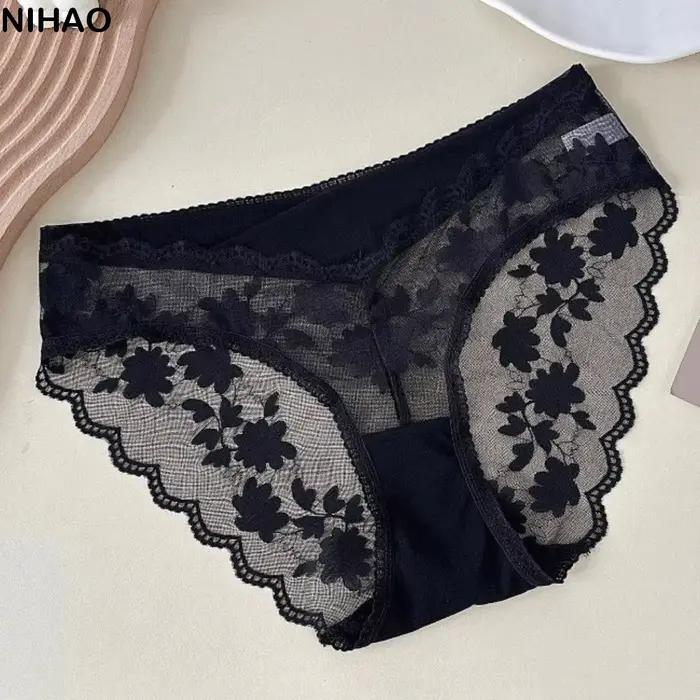 Culottes en dentelle à fleurs en maille, taille basse, respirantes, style français transparent pour femme