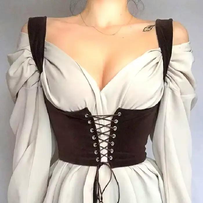 Femmes Corset Bustier haut court à lacets pansement noir gothique en cuir sous le buste jarretelle Cami gilet taille BodyshaperTank Cummerbund