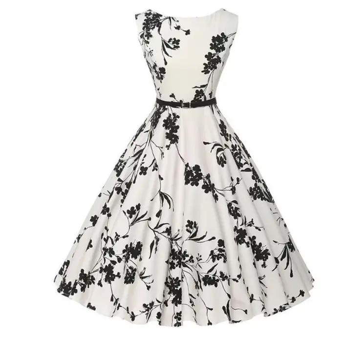 Letné šaty Retro kvetinové šaty Swing ležérne Vintage šaty Rockabilly