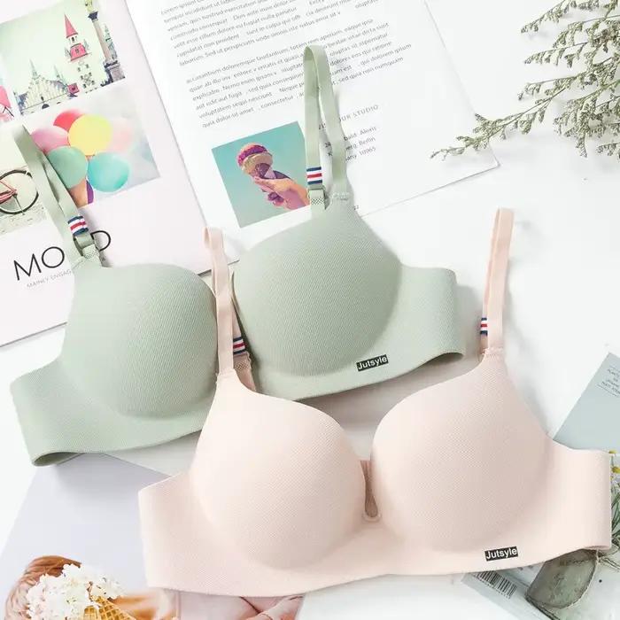 Soutien-gorge en soie glacée pour femmes, Bralettle Sexy sans couture, Push Up, Lingerie sans fil, une pièce, bonnet AB, bretelles réglables, couleur bonbon