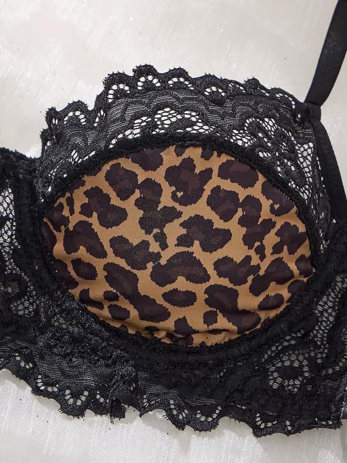 Sexy leopardový set čiernej farby - Priesvitná podprsenka - Trendová dámska bielizeň - Exkluzívne intímne oblečenie ZA825182