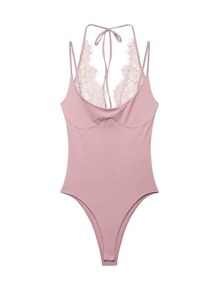 Nouveauté : Combinaisons moulantes sexy pour femmes, élégantes, avec empiècements en dentelle, sans manches, dos nu, style débardeur, tenues décontractées