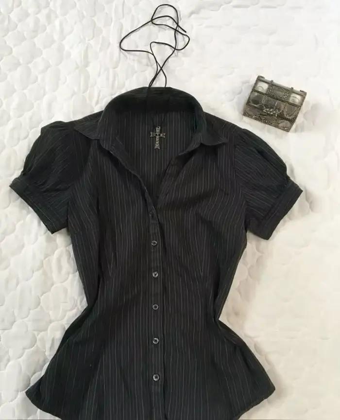 Vintage estetické ženy osobnosť Y2K štíhle oblečenie móda košele Harajuku krátky rukáv topy žena teplé c
