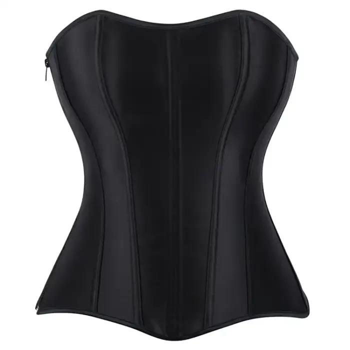 Femmes surbuste haut Corset noir blanc Satin Simple élégant Bustier gothique fermeture éclair taille Cincher Shapewear Sexy Korset