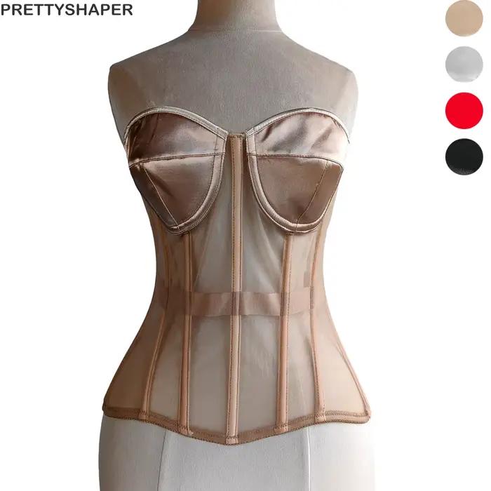 Corset bustier sans bretelles pour femmes, avec soutien-gorge, maille respirante, corsage désossé, ceinture de taille, contrôle du ventre, hauts moulants XXS à 6XL