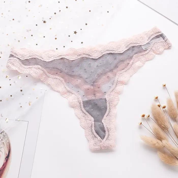 Tongs pour femmes mode taille basse doux femmes Sexy dentelle string maille transparente panneaux contraste couleur respirant confortable Lingerie