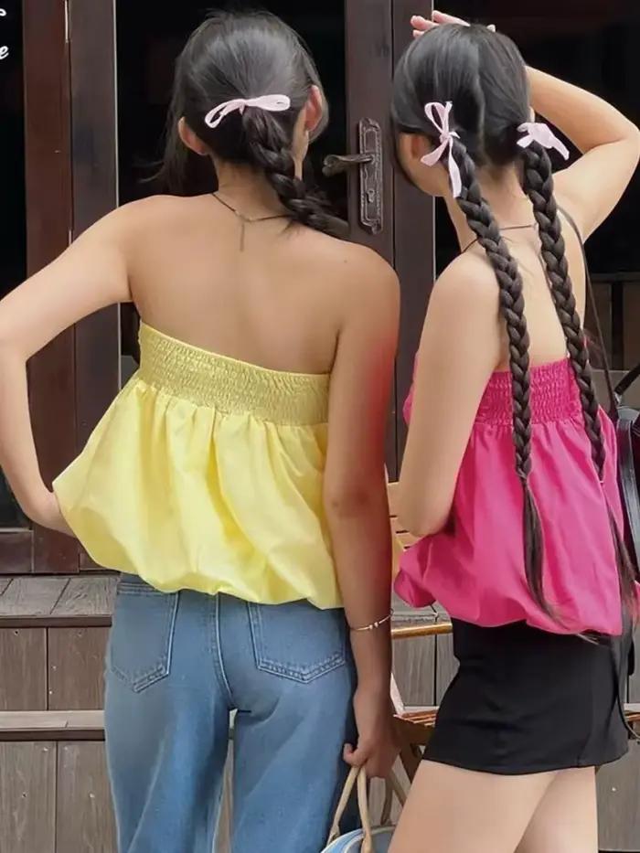 Bustier dos nu en coton mélangé, col en V, modèle tubulaire pour femmes, élégant et féminin pour occasions spéciales