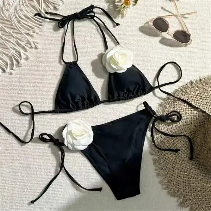 Sexy kvetinový bikini s viazaním, brazílske plavky pre ženy