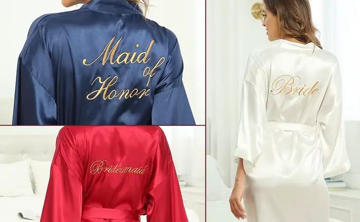 Robe de mariée et de demoiselle d'honneur, kimono de matin, peignoir brodé, robe de mariée, chemise de nuit d'été pour femme, robe de nuit ample en satin, tenue d'intérieur