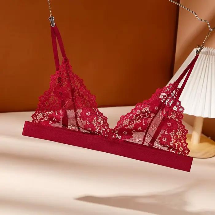 Soutien-gorge sexy en dentelle de style français pour femme, bonnet triangulaire, brassière 7.0, lingerie fine, maille florale, sous-vêtements actifs, intimes pour femmes