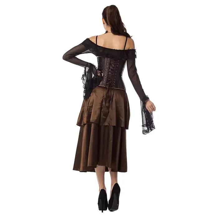 Hnedý Steampunk korzet pod prsia pre ženy