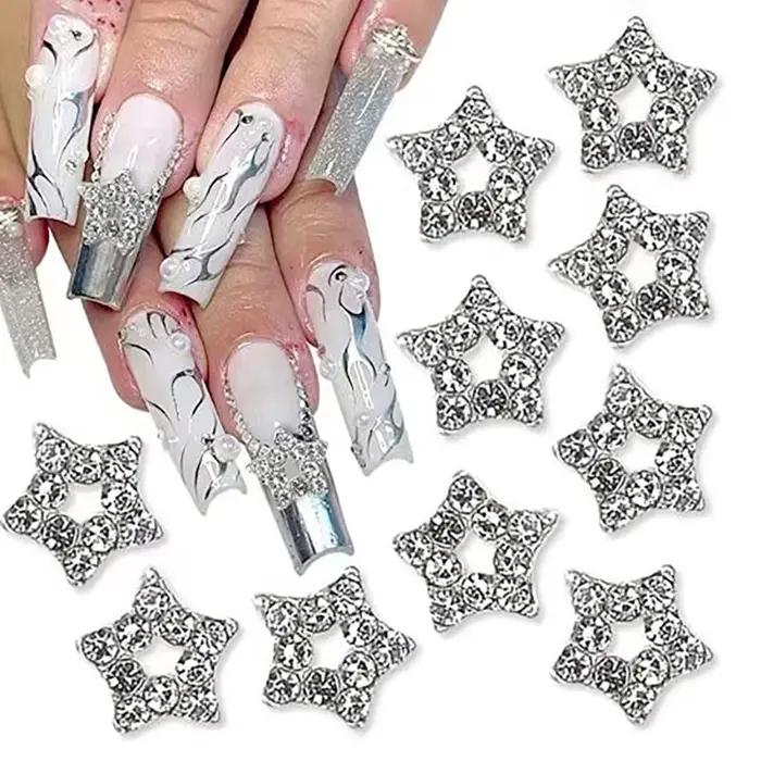 10 kusov 3D strieborný pentagram hviezda Nail Art zliatina kamienky luxusné kovové hviezdicové prívesky na nechty šperky drahokam manikúra