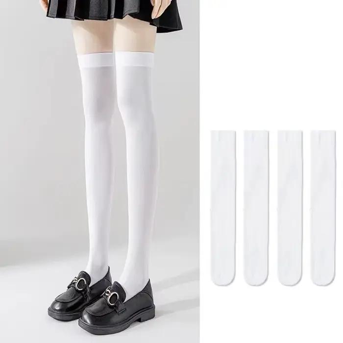 Chaussettes longues de couleur unie, noir et blanc, bas JK Style japonais pour écolières, bas hauts de cuisse, Lolita Kawaii, chaussettes hautes mignonnes