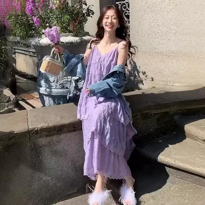 Letné Befree dlhé Vintage ležérne volány elegantné Maxi ramienka Camis hodvábna pláž čipka