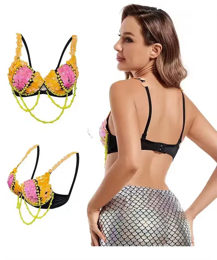 Haut de soutien-gorge Festival éblouissant – Soutien-gorge de danse du ventre fait à la main pour carnaval, Rave, brûleur et fête costumée |   Vêtements de danse DIY pour femmes