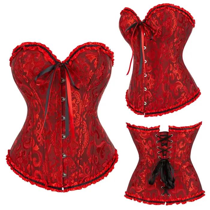 Corset rose pour femmes, Sexy et élégant, gothique, Jacquard, 12 sous-vêtements brodés floraux