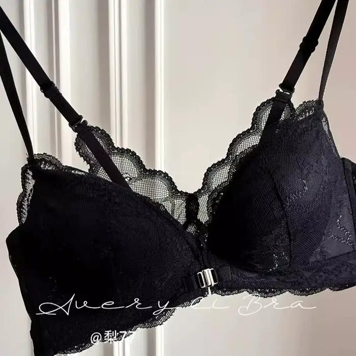 Soutien-gorge bandeau push-up pour femmes, à fermeture avant, pour petites poitrines, en dentelle française sexy, dos nu, anti-affaissement, avec lissage latéral, style T-shirt