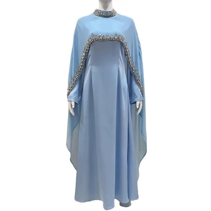Robes de soirée Abaya pour femmes de Dubaï, ensemble 2 pièces, robe cape, costume Eid musulman, diamants, Kaftan de Dubaï, Ramadan, Vestidos, Jalabiya, robe longue