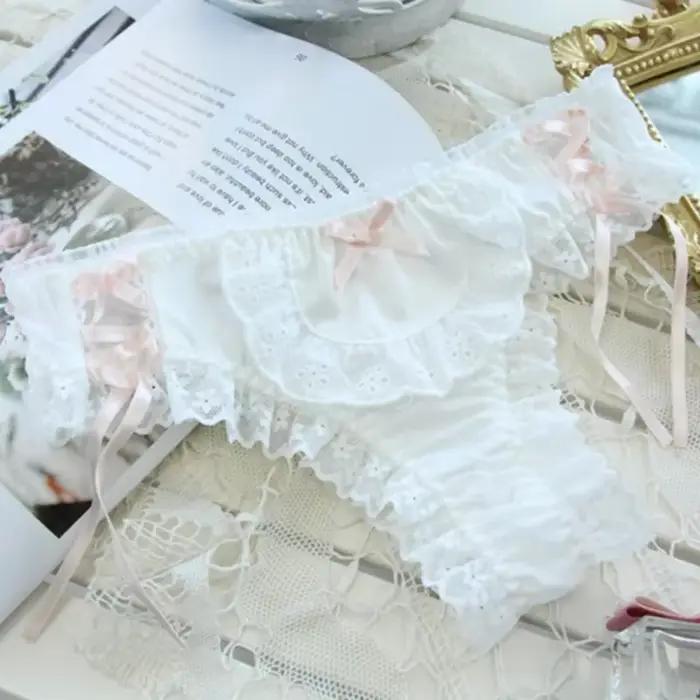 Roztomilé kawaii čipkované nohavičky pre ženy japonská bavlna sexy šortky Lolita šnurovacia romantická spodná bielizeň G-string