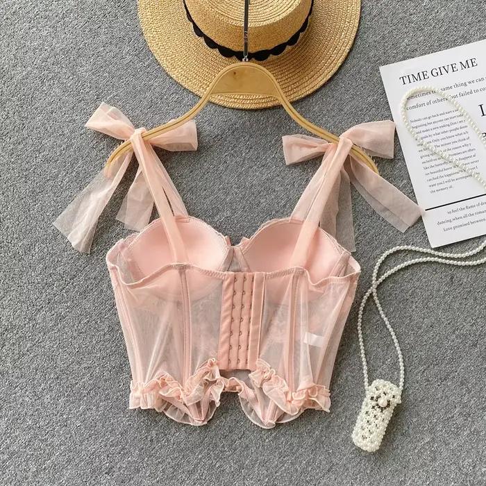 Arcs Camisole intégré soutien-gorge doux à lacets dentelle pure femme Camis débardeur sans manches hauts courts Sexy femmes vêtements livraison directe