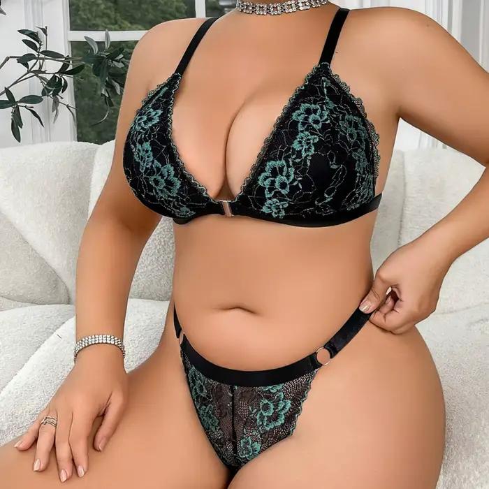 Dámska veľká veľkosť sexy čipkovaná spodná bielizeň s okrajom podprsenky a nohavičiek dvojdielna súprava pohodlná