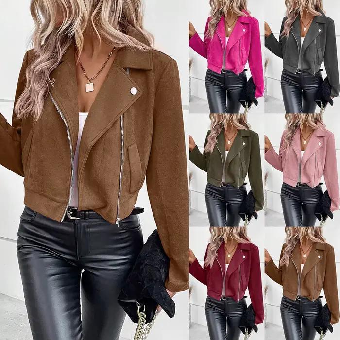 Veste femme en polyester mince avec zip et détails de motard pour automne hiver occasions spéciales