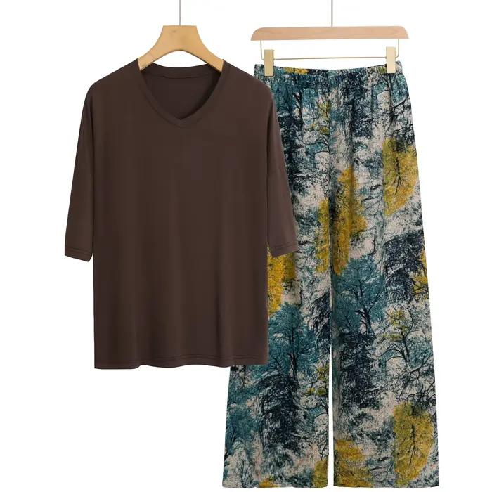 Ensemble de pyjamas imprimés neufs, vêtements décontractés en modal pour femmes, vêtements de maison, grande taille, pyjama confortable pour dormir, pyjamas pour femmes, vêtements de nuit