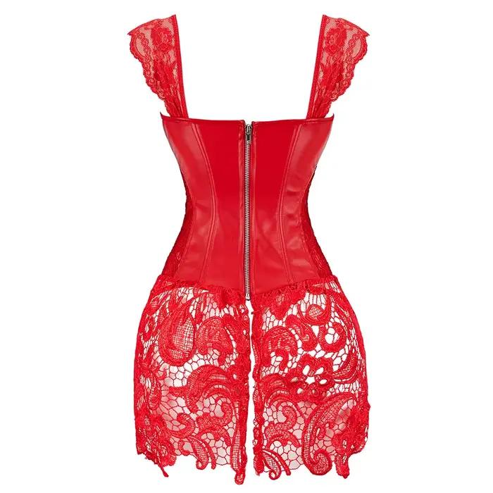 Corset Sexy en dentelle pour femmes, robe en Faux cuir, Punk, Bustier, Push Up, gothique, Lingerie érotique, grande taille