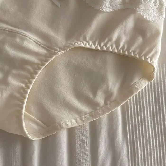 Culottes en coton à nœud et dentelle, taille mi-haute, transparentes, pour femmes, douces, sans couture, à dentelle florale, printemps-été