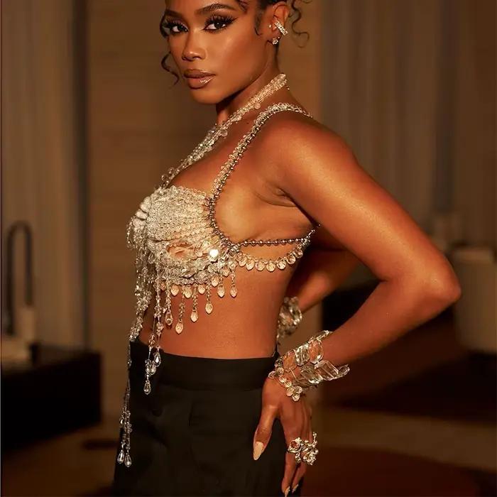 Lustre en cristal fait à la main pour femme, Bralette, Bikini, chaîne de corps de mariée, bijoux, haut de soutien-gorge perlé