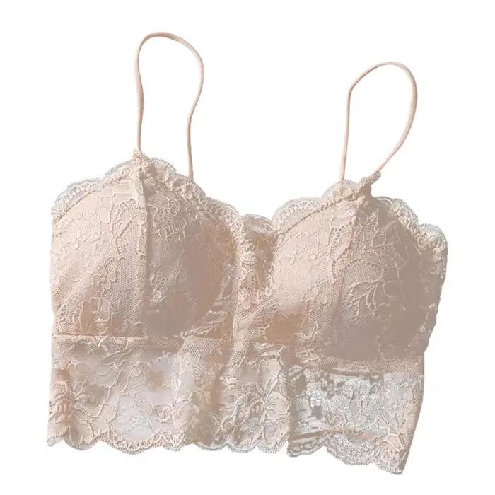 Été femmes dentelle haut sexy soleil sans manches solide hauts non rembourré Bralette soutien-gorge Bustier fermeture éclair dos Club boléro réservoir taille libre lingerie