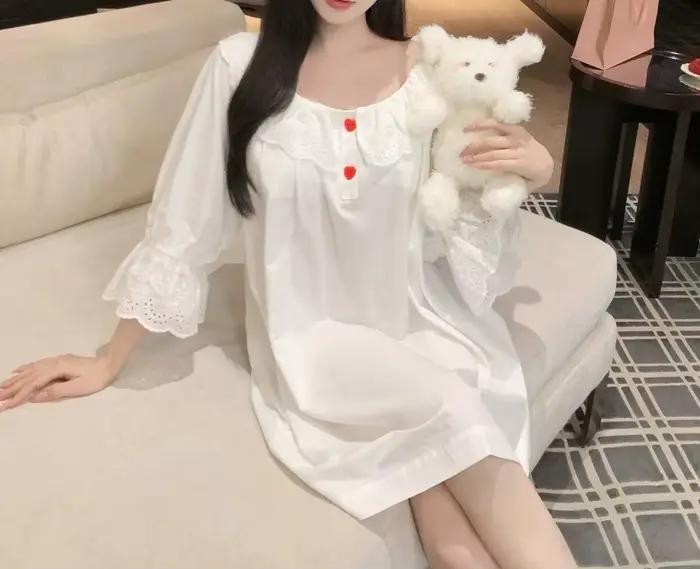 Robe de nuit rétro style Pure Lust, pyjama d'été à manches longues en dentelle, mignon et sexy pour fille, tenue d'intérieur