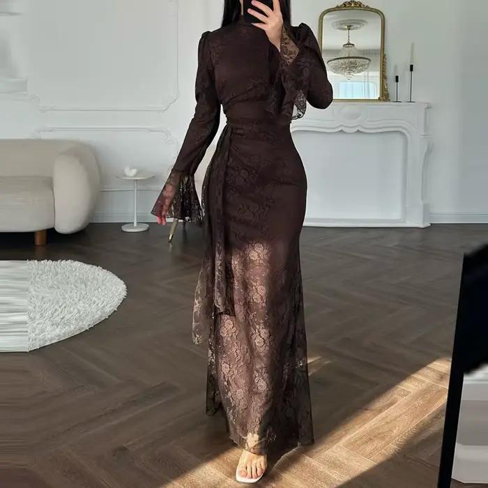 Elegantné večerné šaty z vyšívanej čipky pre ženy