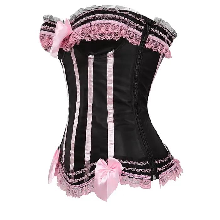 Corset rose pour femme, bustier victorien, rayé, sexy, surbuste, taille, amincissant, princesse, costume d'Halloween