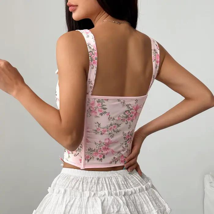 Corset désossé imprimé fleur à lacets sur le devant irrégulier pour les femmes mode mince Sexy Shaper Bustier gilet Bodyshaper Shapewear Corsets