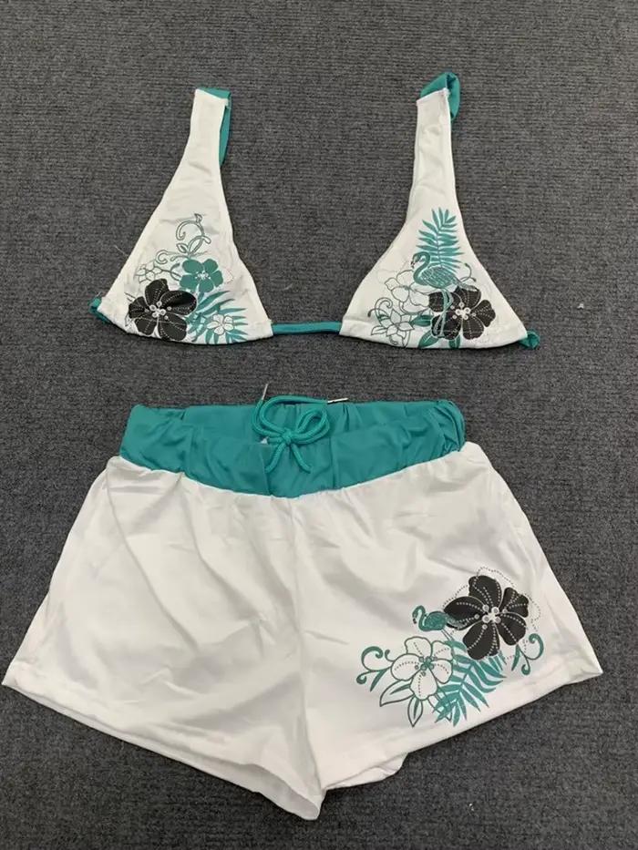 Letný plážový Ins módny horúci Sexy dámsky dvojdielny Bikini krásny Vintage kontrastný kvetinový potlač podprsenka s ramienkami