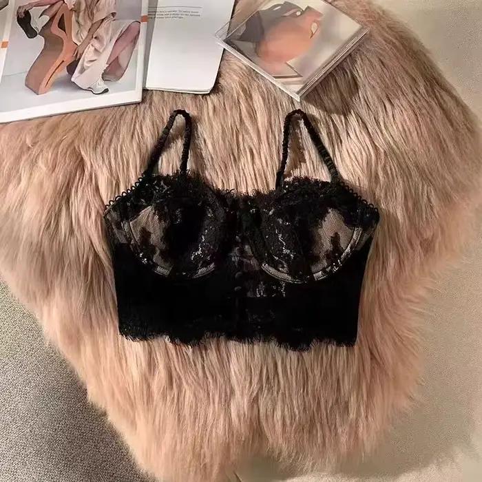 Soutien-gorge minimiseur pour femmes à forte poitrine, effet amincissant, bralette fine en dentelle avec maintien latéral anti-affaissement, camisole sexy étendue
