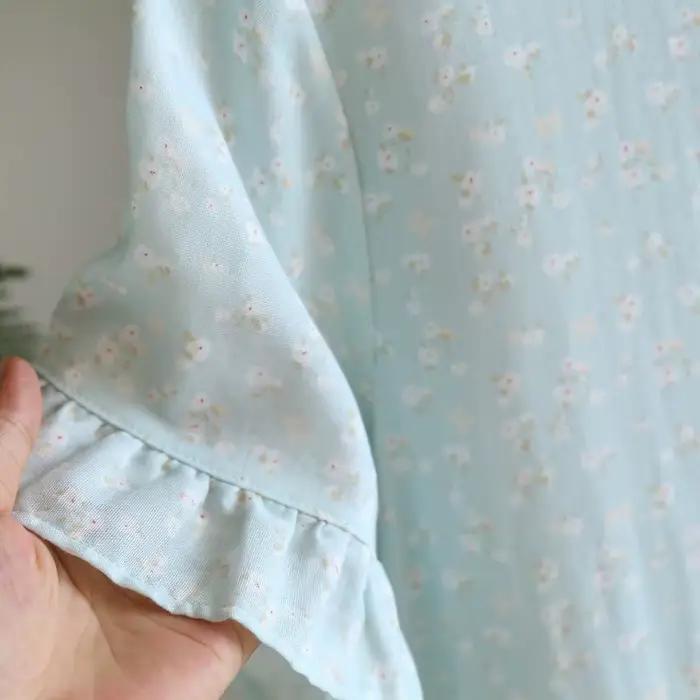 Nouvelle chemise de nuit d'été 2026 pour femme, 100 % coton, gaze double épaisseur, manches courtes, motif floral, col rond, fine et légère, pour la maison
