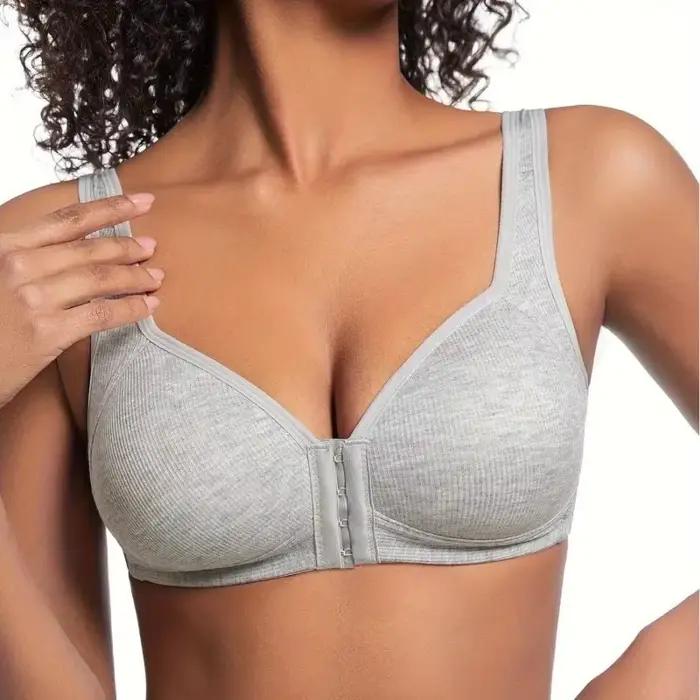 Soutien-gorge pour femmes, fermeture frontale sans fil, couleur unie, couverture complète, bonnets fixes, plus considéré pour les personnes d'âge moyen et les personnes âgées individuelles