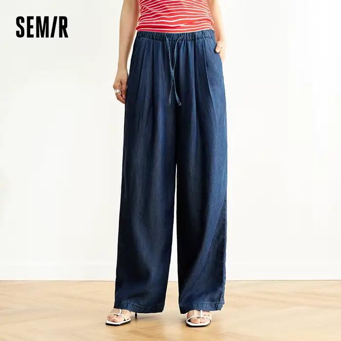 Semir elastický pás Denim nohavice pre ženy závesný strih 2025 leto nové chladenie široká nohavica