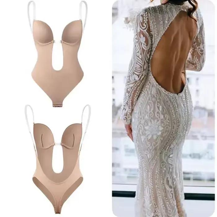 Body Invisible pre ženy string Shaper spevňujúci tvarovač Sexy hlboký výstrih do V odhalený chrbát Korzet s hlbokým výstrihom vystužený Push Up spevňujúca spodná bielizeň