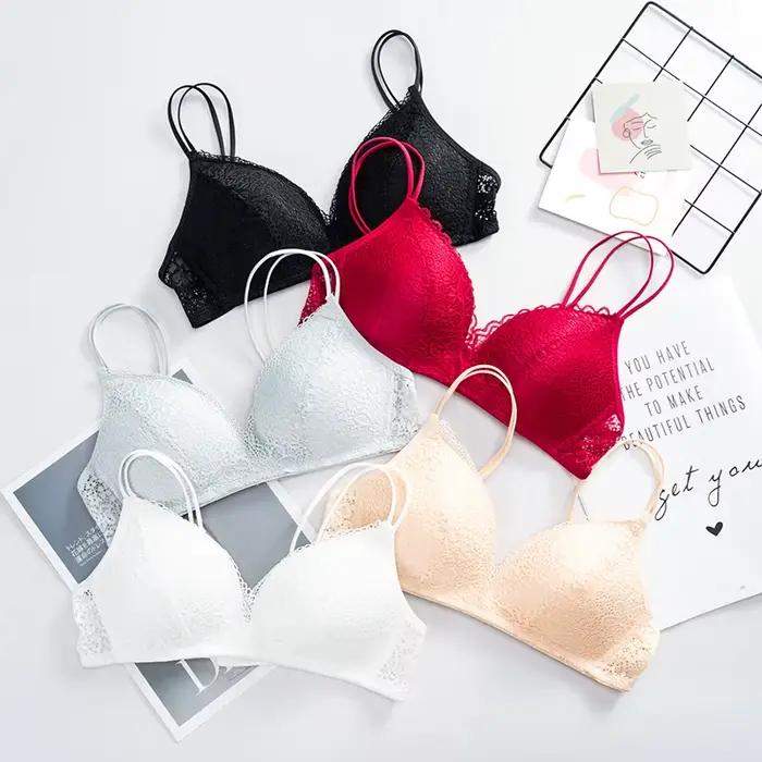 Soutien-gorge sexy en dentelle pour femme, bralette florale sans armatures, lingerie féminine bonnets A B, soutien-gorge doux de couleur unie, brassière tendance