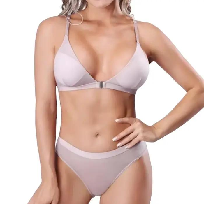 Ensemble de soutien-gorge à fermeture frontale pour femme, lingerie sexy soyeuse, culotte taille basse, soutien-gorge push-up, soutien-gorge sans fil, sous-vêtements sans couture