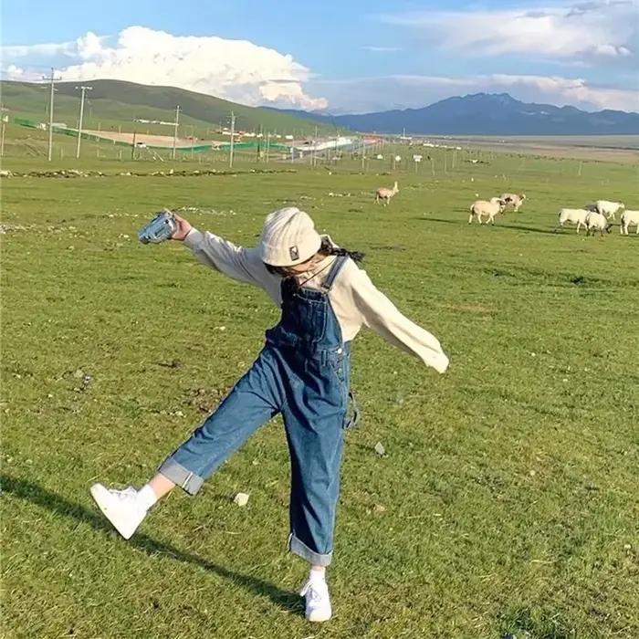 Džínsová baggy kombinéza pre ženy