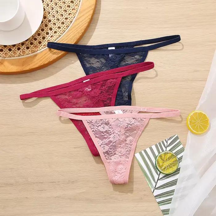 5 pièces/ensemble sous-vêtements pour femmes culottes en dentelle Lingerie florale femme culotte Sexy string string femme Pantys Perspective intimes