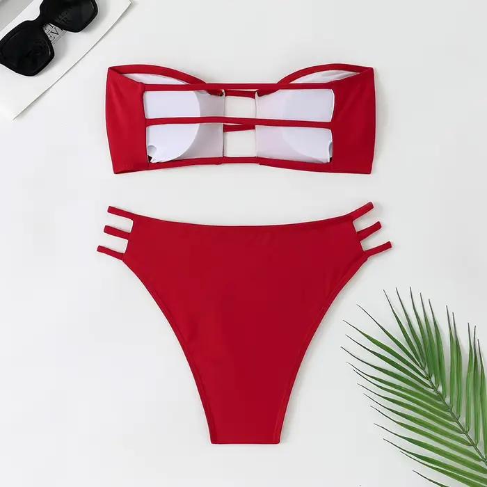 Été Bandeau Bikini 2025 femmes Sexy évider dos nu pansement taille haute maillot de bain brésilien maillot de bain deux pièces maillots de bain