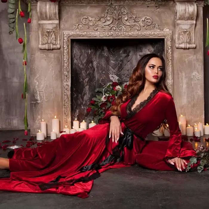 Robes de nuit sexy pyjamas pour femmes dentelle velours femmes vêtements de nuit confortables chemises de nuit féminines tentation dames chemise de nuit