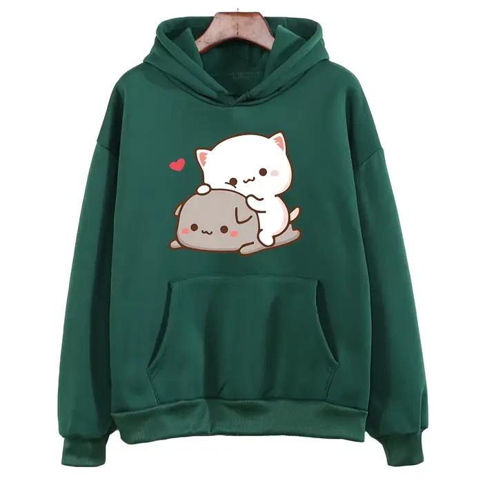Mochi broskyňa a Goma roztomilý mačací mikina s kapucňou pre dievčatá móda Kawaii kreslený sveter ženy/muži Harajuku mikiny