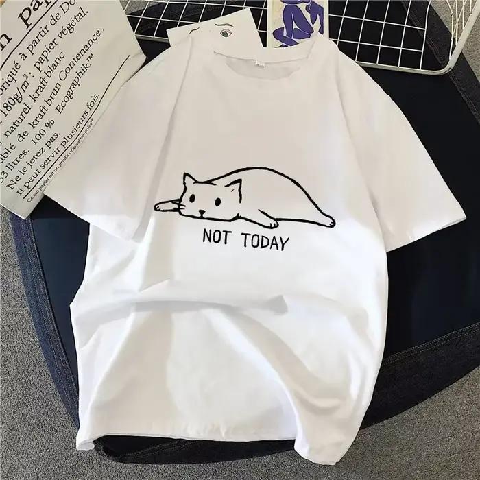 90. roky grafické rockové top tričko pre ženy Jednoduchý kreslený mačací T-shirt Harajuku Vintage